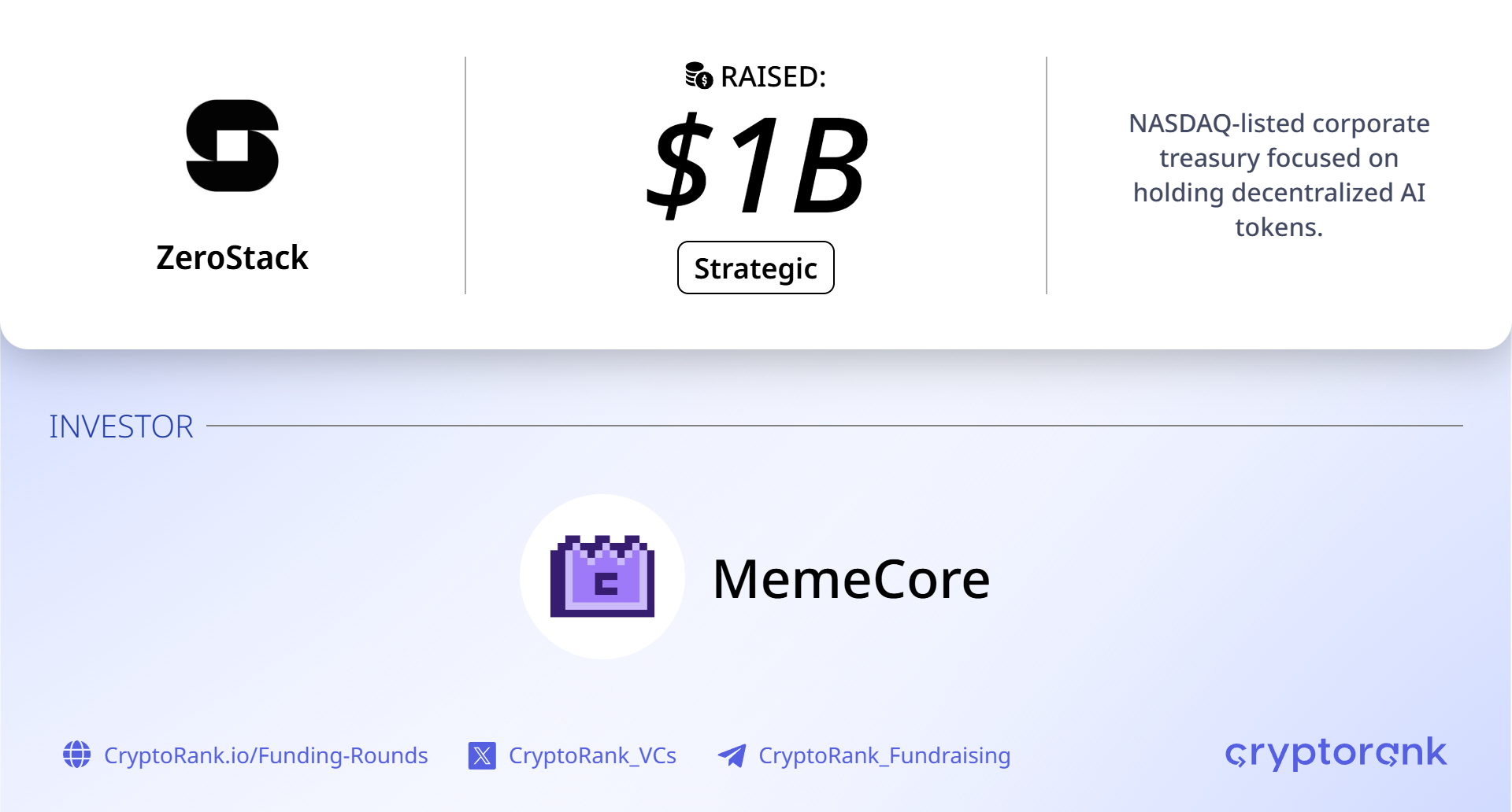 ZeroStack to receive $1B in Memecore tokens for stock at 12x market premium