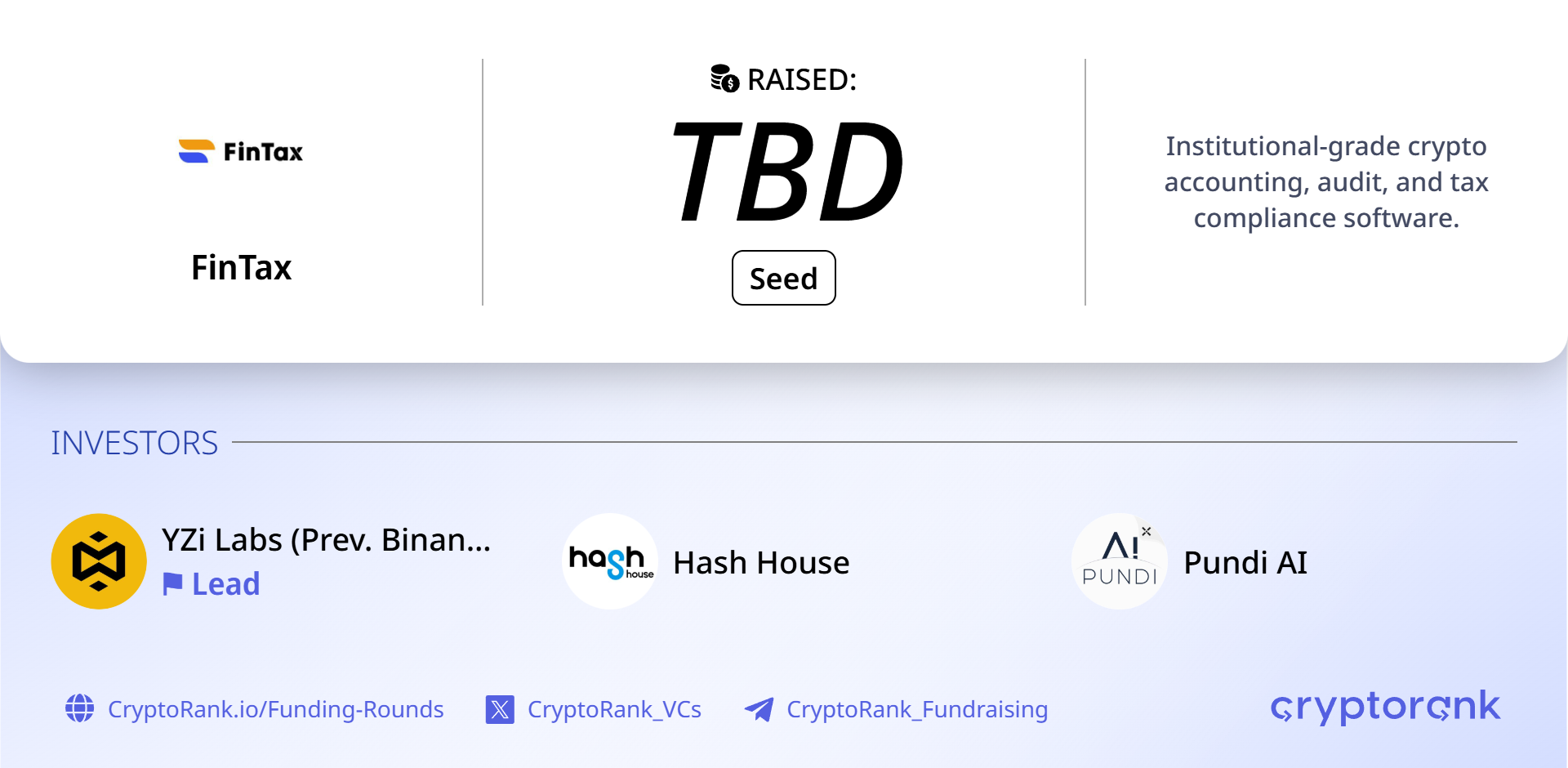 Crypto tax infra provider FinTax raises seed at $40M valuation led by YZi Labs