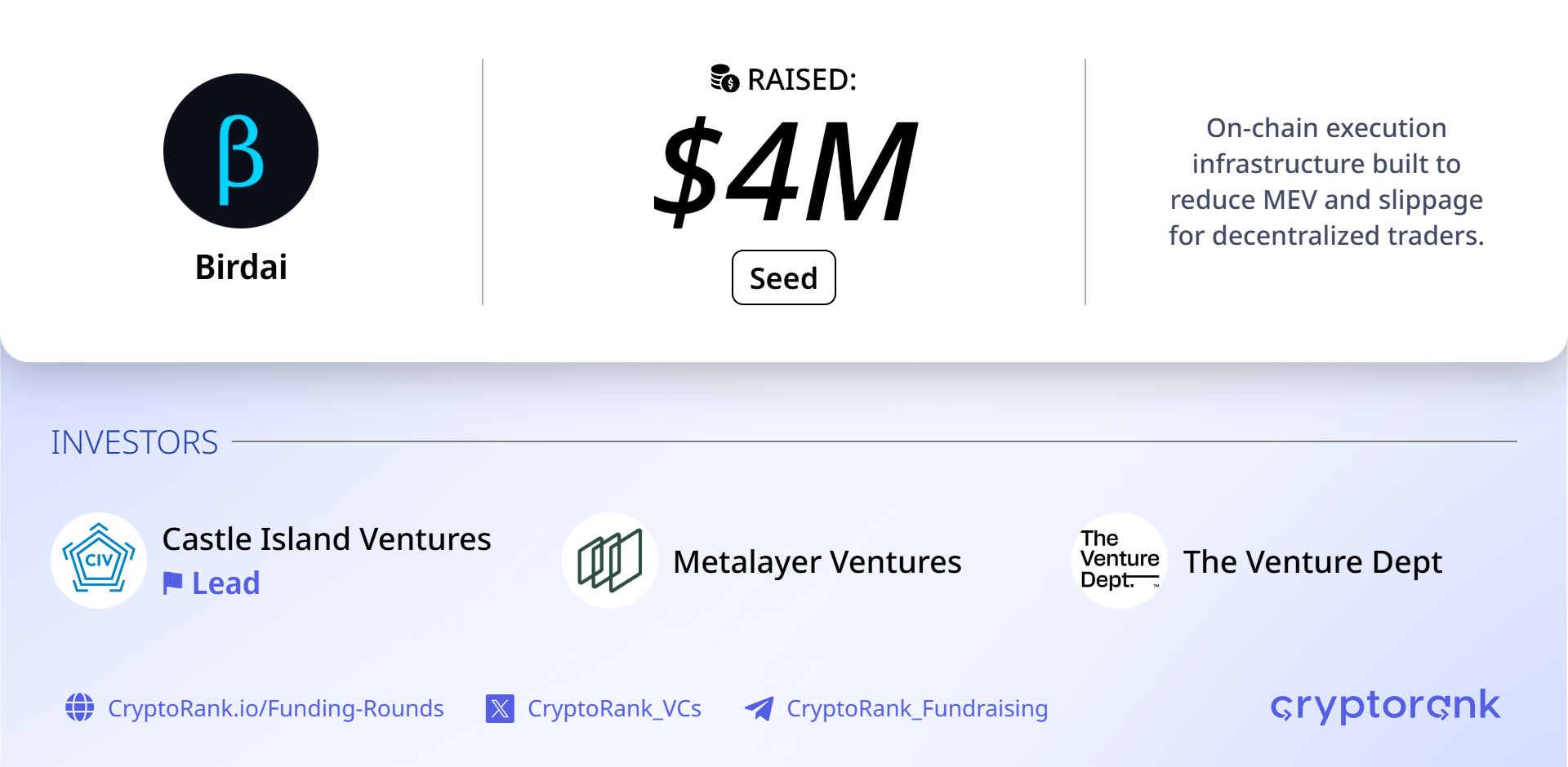 Onchain execution infra startup Birdai Labs raises $4M seed led by Castle Island