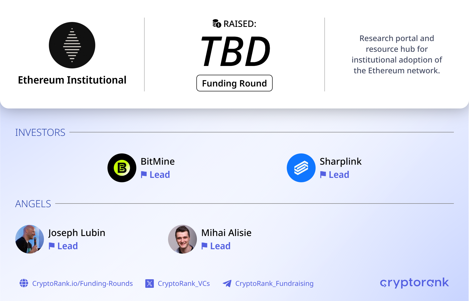 Ethereum Institutional closes initial ecosystem funding round backed by BitMNR and Ethereum co-founders